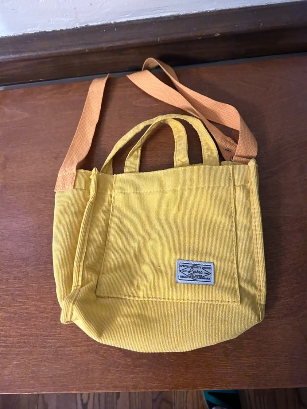 Yellow corduroy Tote with Contrasting  Strap